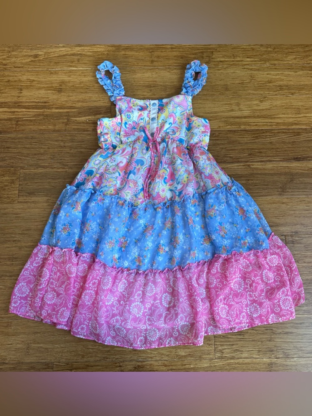 JONA MICHELLE Girls 10 Pink & Blue Floral Ruffle Tiered Boho Summer Dress